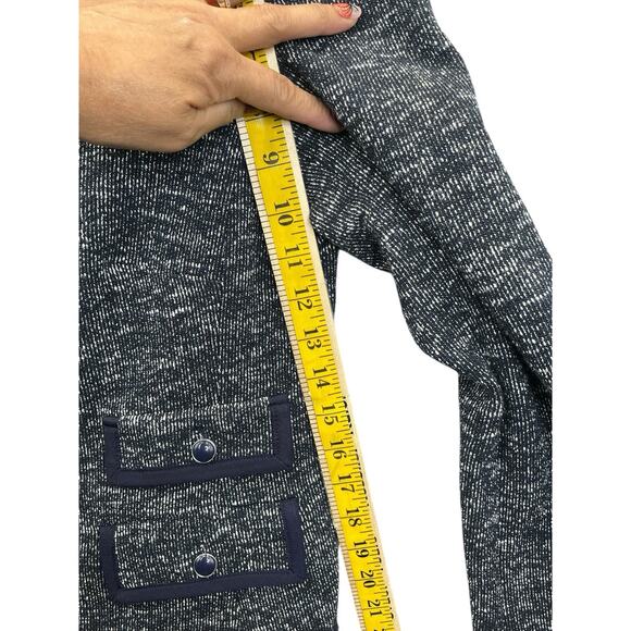 TALBOTS Black Tweed Knit Open Front Blazer Cardigan Jacket Womens Size 12 Navy - Picture 14 of 16